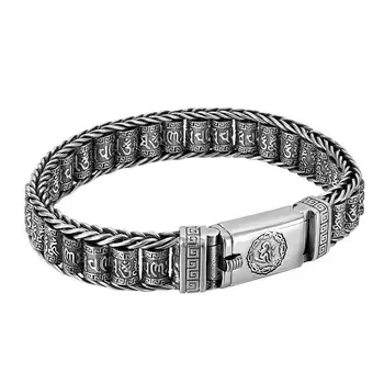 HOYON S925 Тайский серебряный браслет с вращающимися спиральными бусинками, Молитвенные браслеты для мужчин, женщин, хип-хоп, Рок,панк, браслеты, Этнические украшения