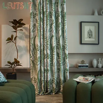 Американские шторы для гостиной, столовой, спальни, Пасторальные Маленькие Занавески с принтом свежих зеленых растений, изготовленные на заказ