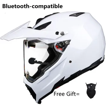 Мотор Мотоциклетный Bluetooth-совместимый полнолицевой шлем с линзой Защитный точечный шлем Музыка для телефонных звонков Bluetooth Мото шлем