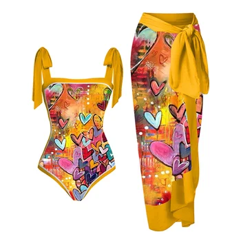 Модный цельный купальник с принтом сердца в виде цветного блока, дизайнерский купальник, спортивная летняя одежда для серфинга