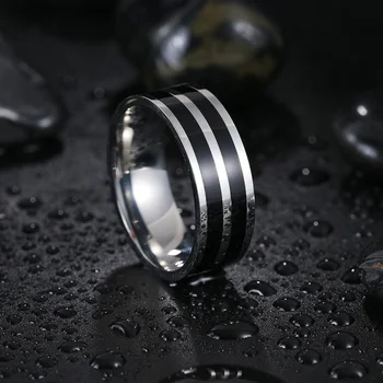 Классическое мужское кольцо 8 мм, Мужские титановые Черные обручальные кольца, Кольца из нержавеющей стали с двойным скошенным краем Для мужчин