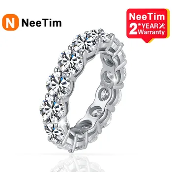 NeeTim Кольцо с муассанитом 5 мм для женщин из стерлингового серебра S925 пробы, сверкающий бриллиант, кольцо вечности, свадебные украшения с сертификатом